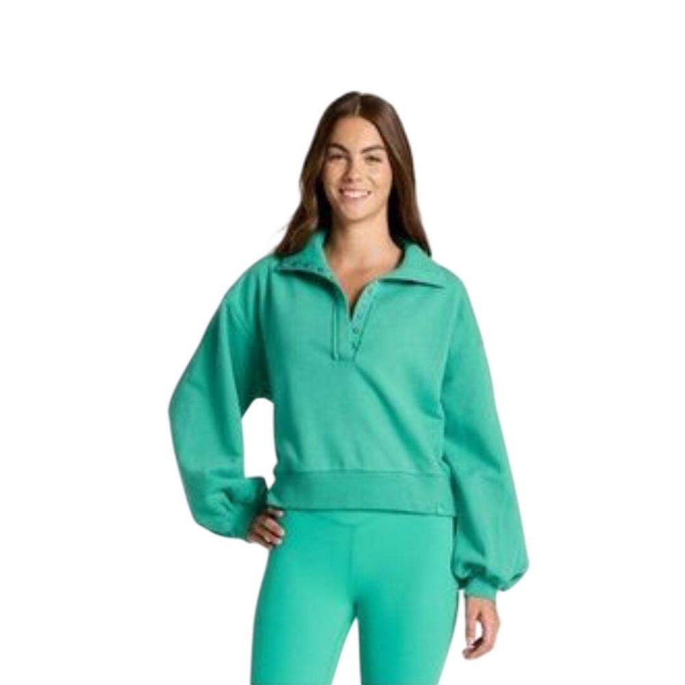 JoyLab Women's Teal Snap Button Collared Henly French Terry Sweatshirt Size XL - Picture 1 of 6